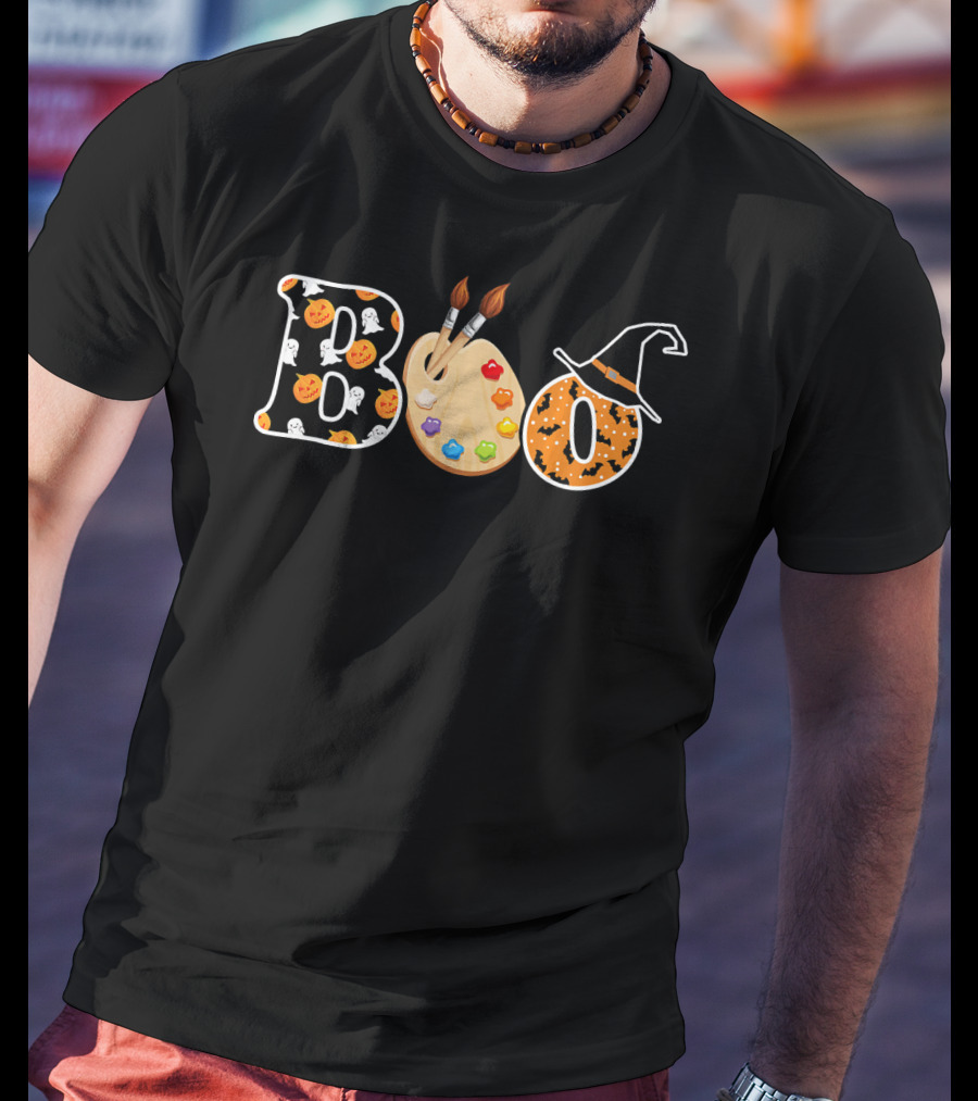 Boo Artist Palette Halloween Witch Hat Pumpkin Ghost T-Shirt