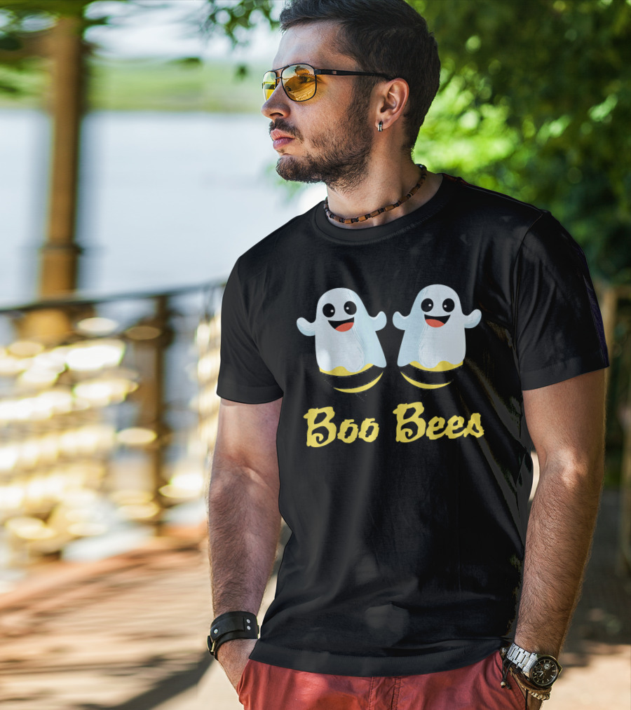 BOO BEES Couples Ghosts With Smiling Faces And Yellow Stripes T-Shirt