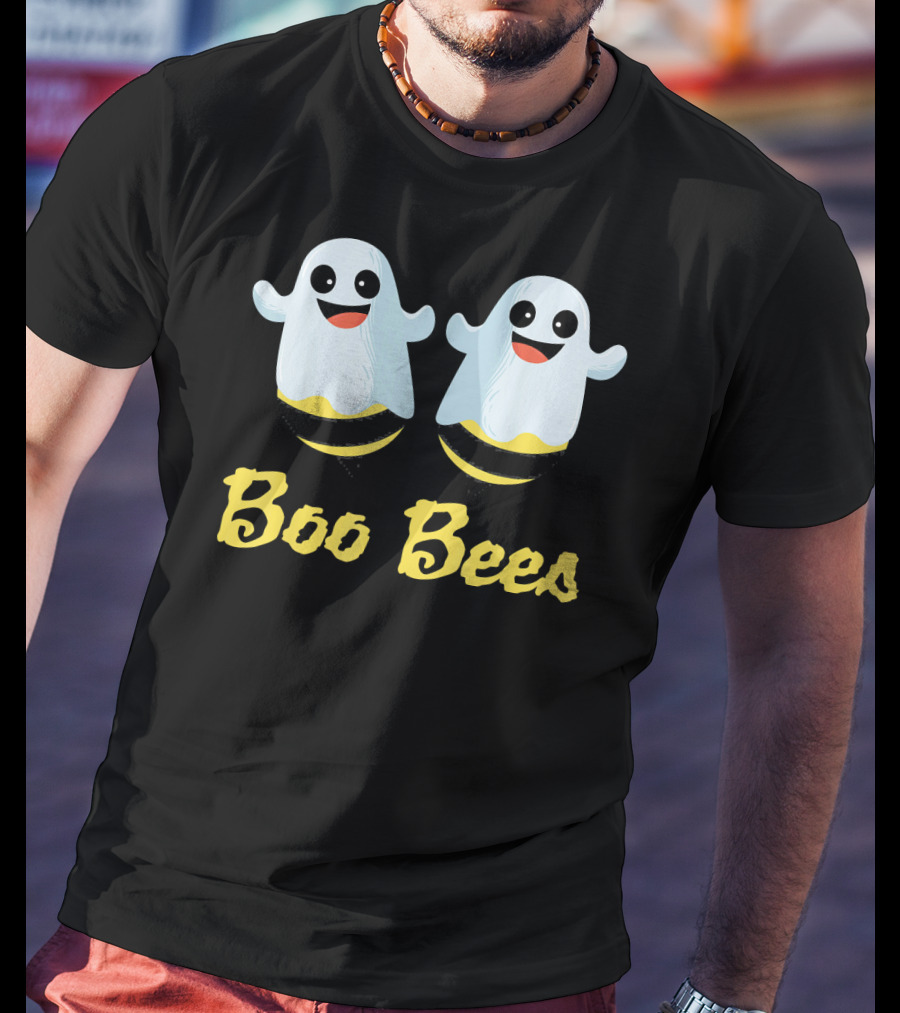 BOO BEES Couples Ghosts With Smiling Faces And Yellow Stripes T-Shirt