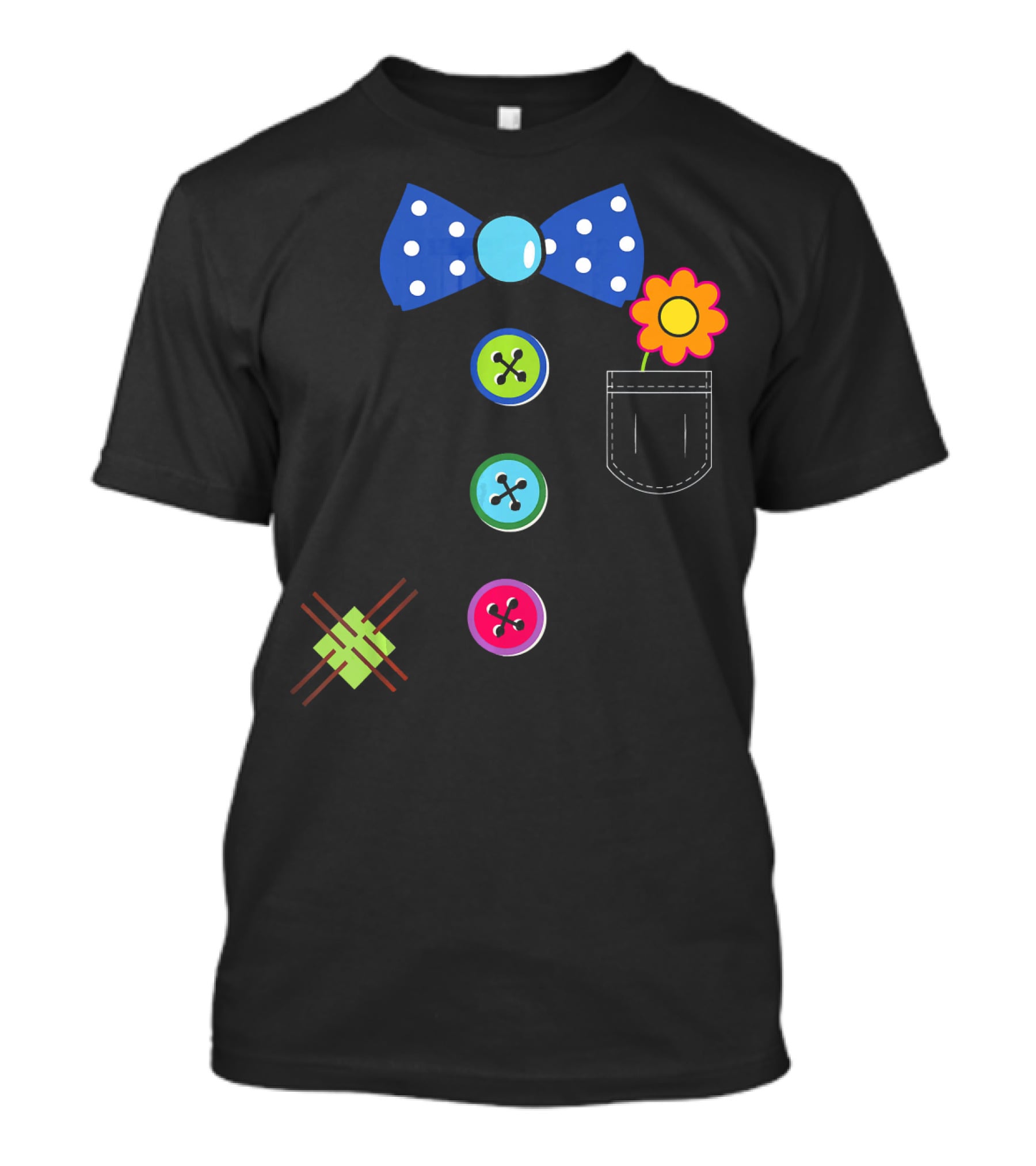 Halloween Clown DIY Costume Fun Polka Dot Bow Tie Buttons Flower Pocket T-Shirt