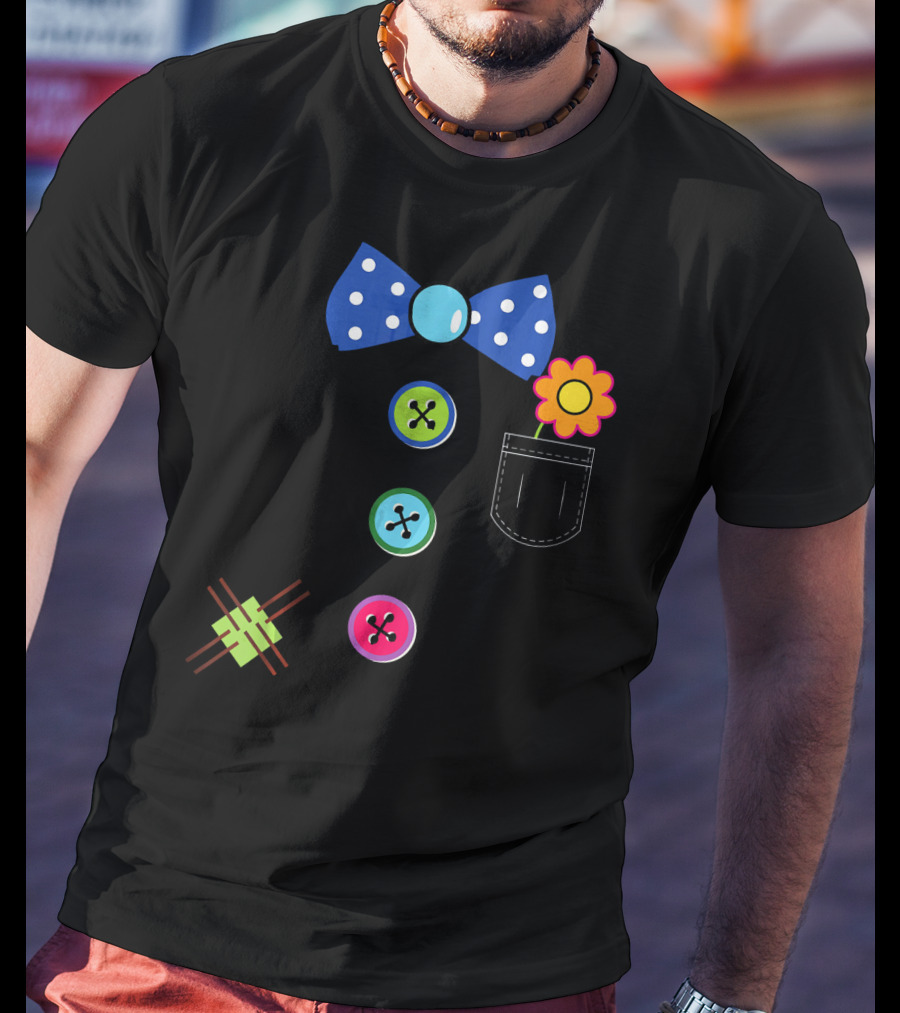 Halloween Clown DIY Costume Fun Polka Dot Bow Tie Buttons Flower Pocket T-Shirt