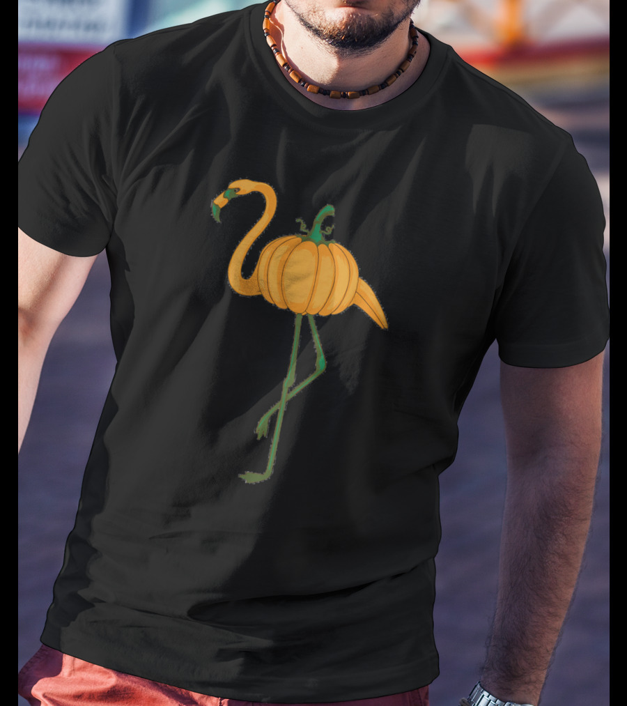 Flamingoween Cool Halloween Flamingo Pumpkin Fusion T-Shirt