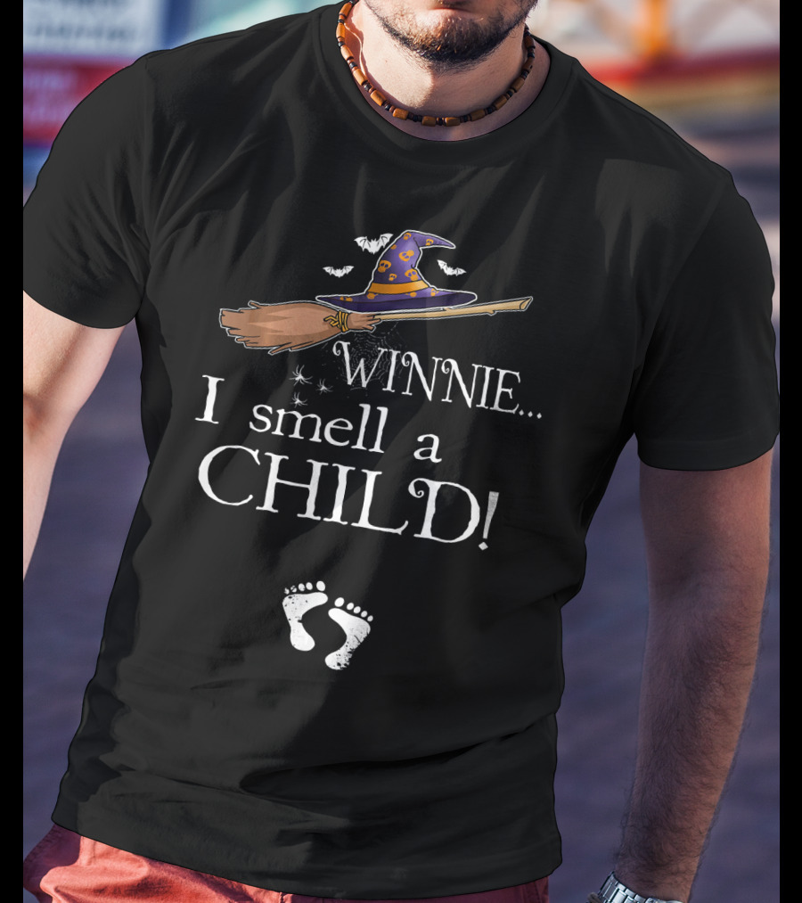 Winnie I Smell A Child Pregnancy Announcement Hat Broom Footprints T-Shirt