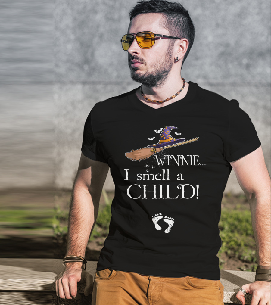 Winnie I Smell A Child Pregnancy Announcement Hat Broom Footprints T-Shirt