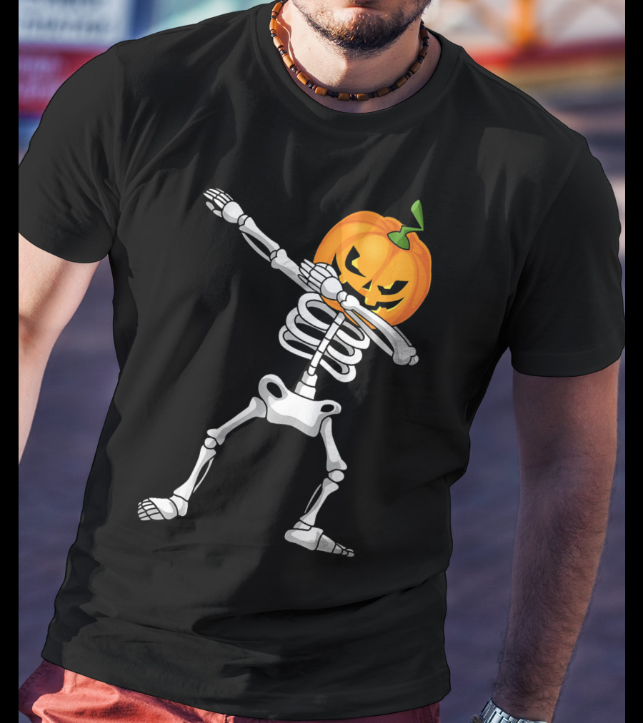Halloween Pumpkin Skeleton Dabbing Kids T-Shirt