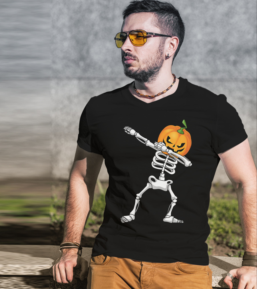 Halloween Pumpkin Skeleton Dabbing Kids T-Shirt