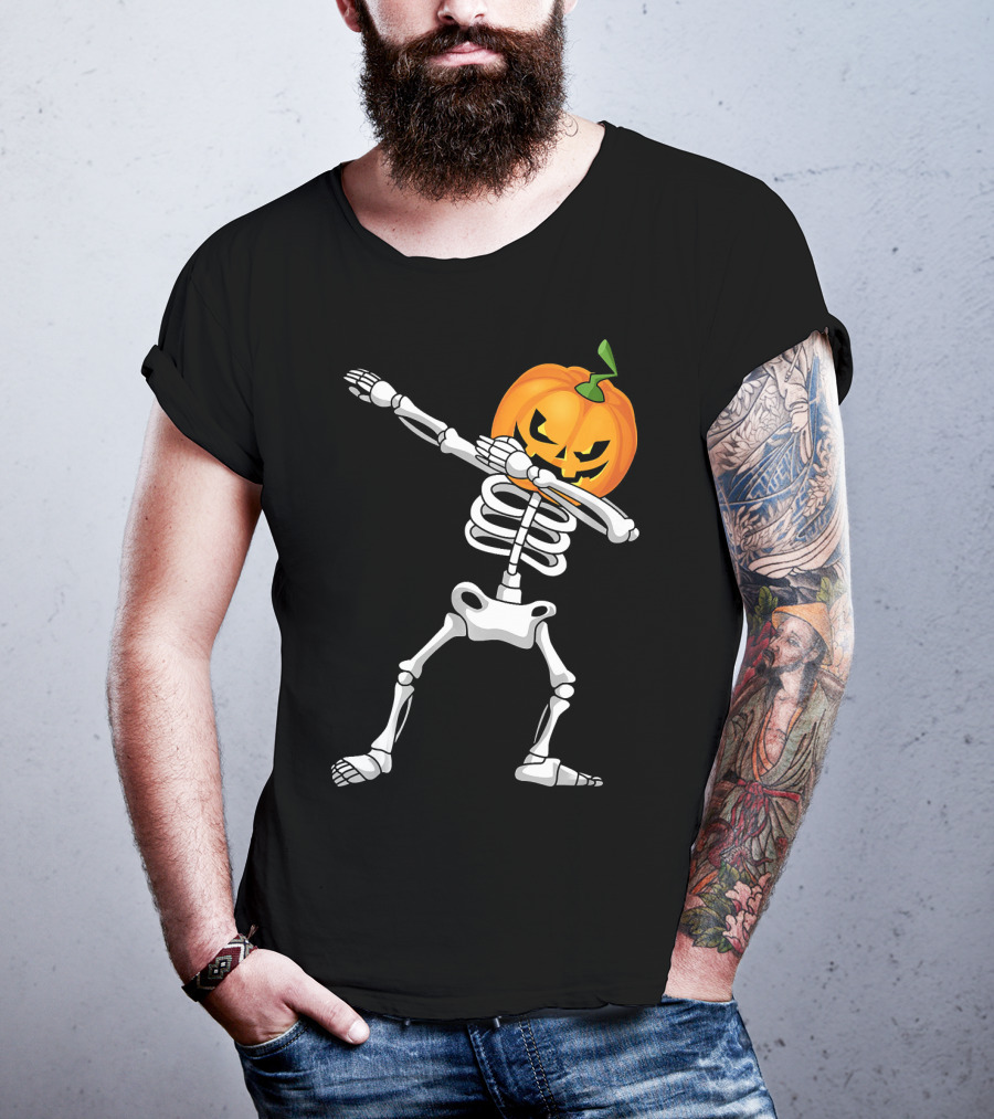 Halloween Pumpkin Skeleton Dabbing Kids T-Shirt