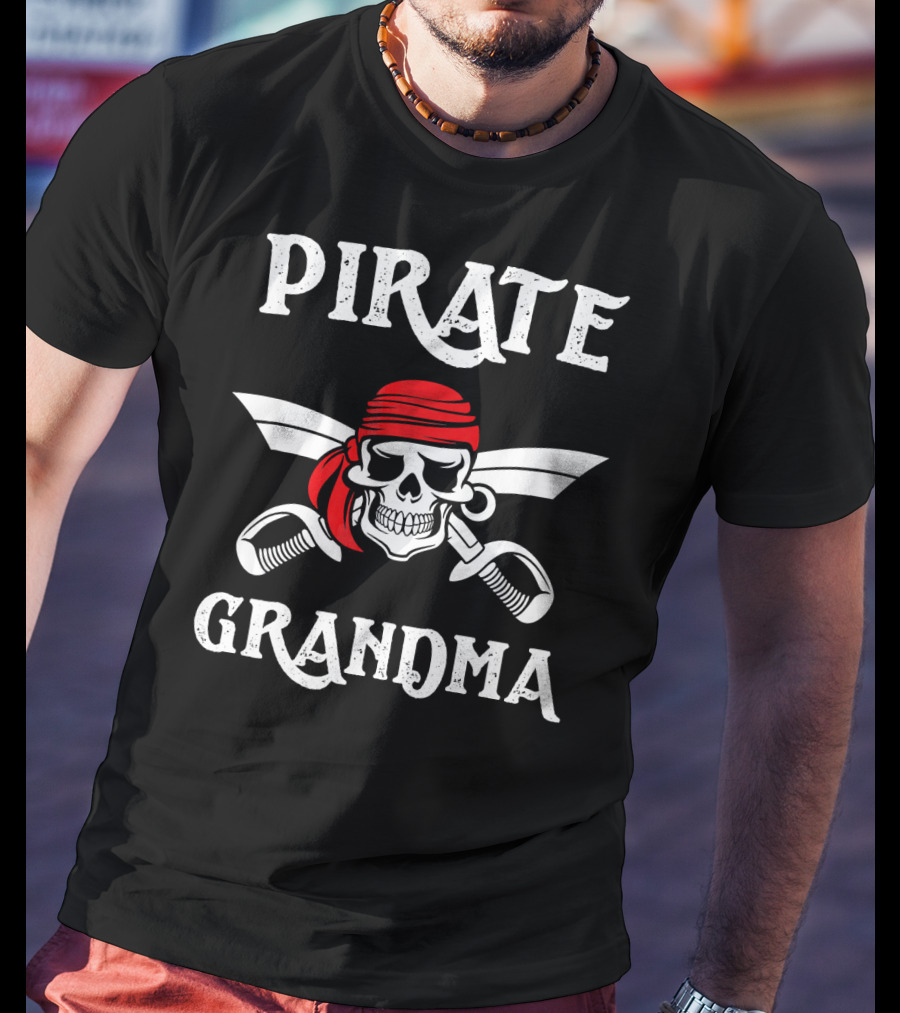 PIRATE GRANDMA Skull Bandana Swords T-Shirt