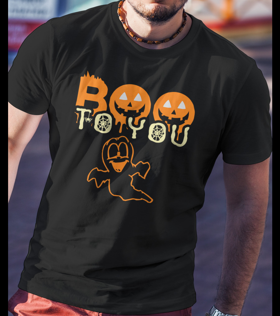Boo To You Funny Scary Pumpkin Ghost With Spider And Webs T-Shirt