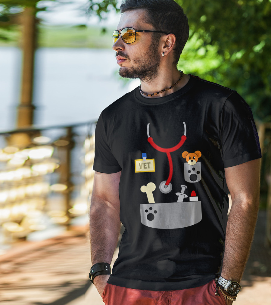 Halloween Vet Costume With Stethoscope And Plush Bear T-Shirt