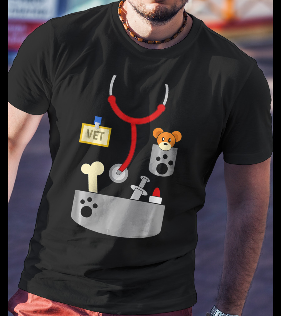Halloween Vet Costume With Stethoscope And Plush Bear T-Shirt