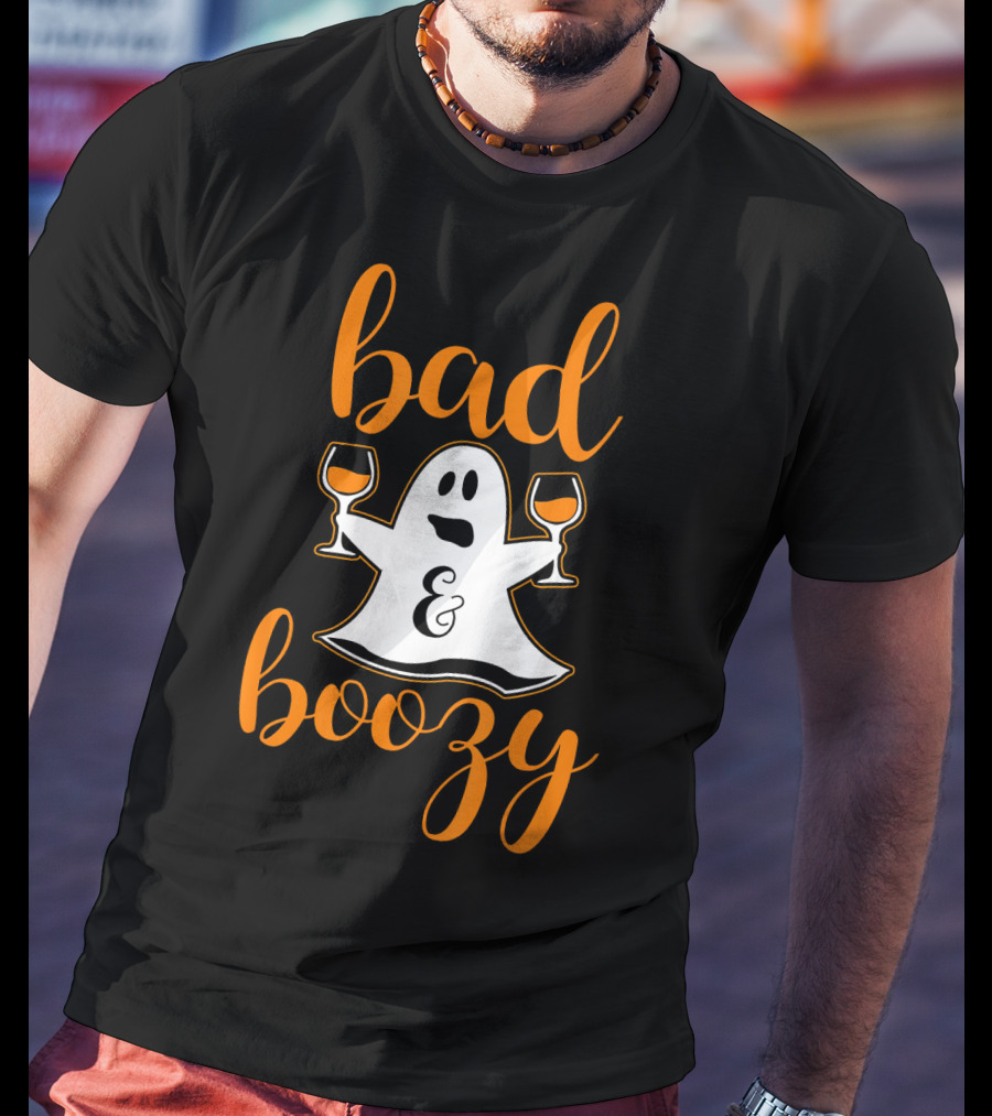Bad And Boozy Ghost Halloween T-Shirt