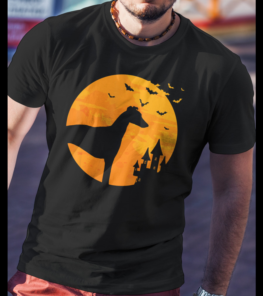 Whippet Scary Halloween Moon Castle Bats T-Shirt