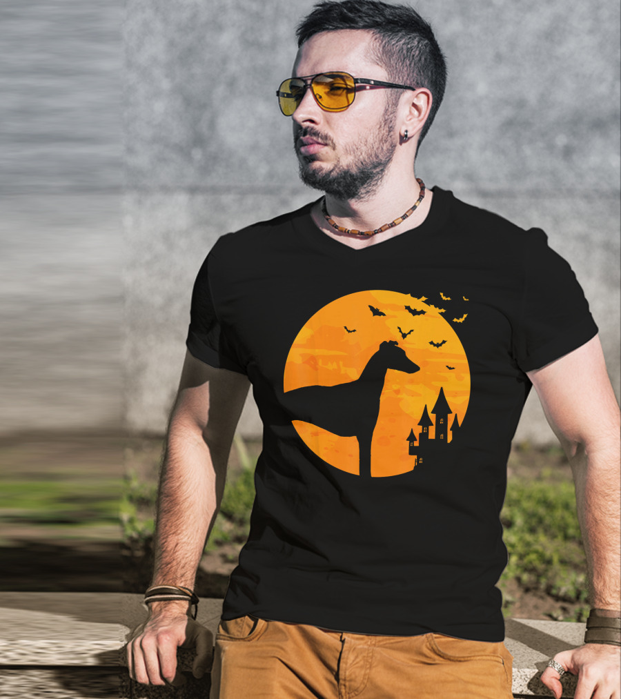 Whippet Scary Halloween Moon Castle Bats T-Shirt