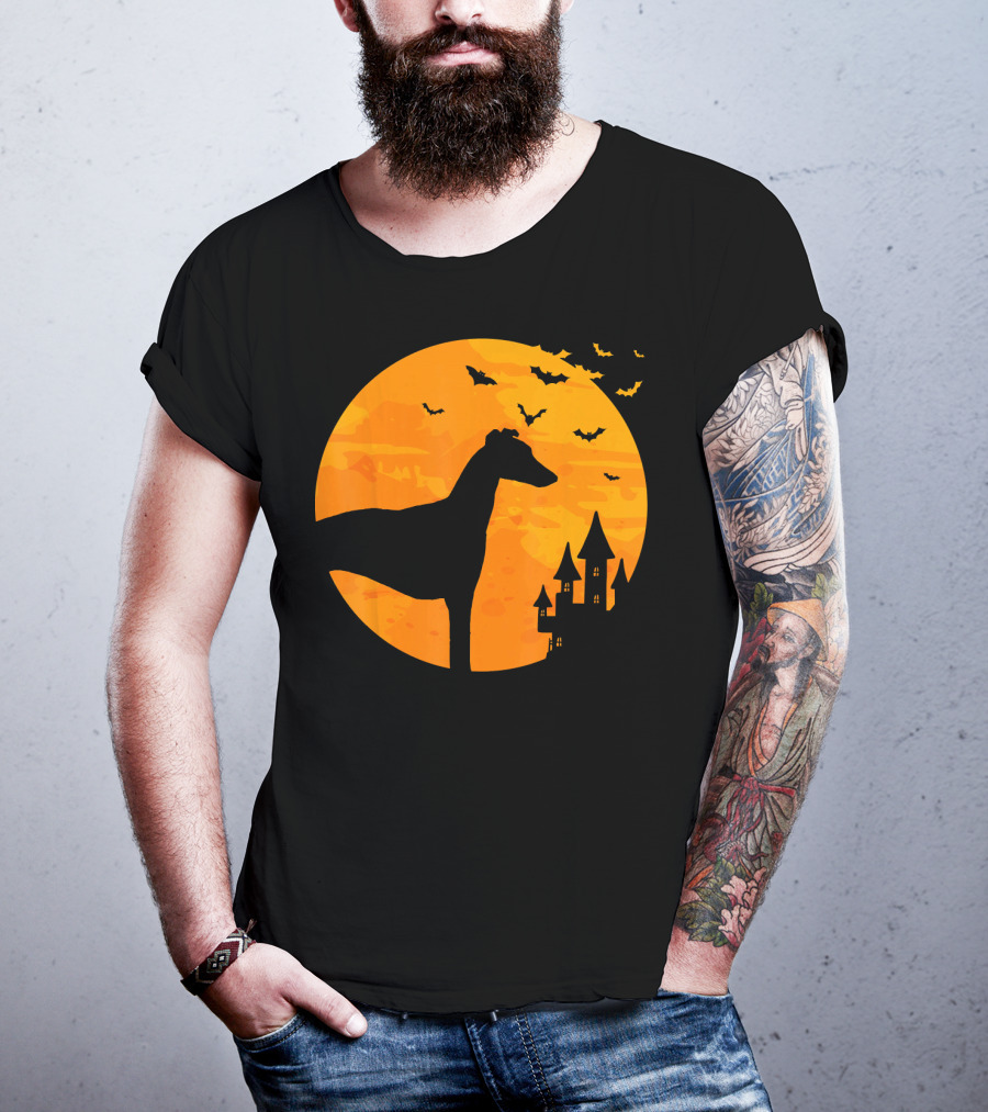 Whippet Scary Halloween Moon Castle Bats T-Shirt