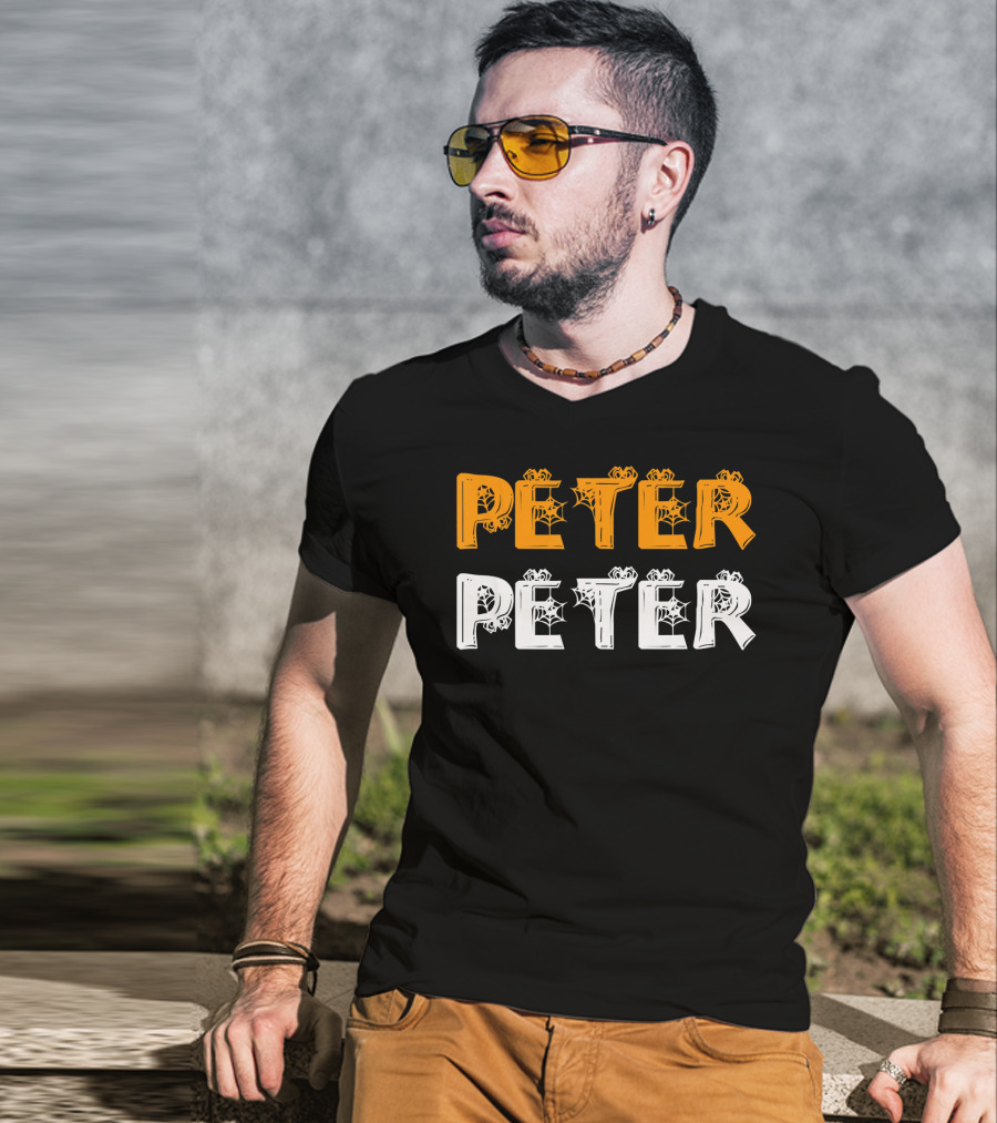 Peter Peter Pumpkin Halloween Eater Spiderweb Letters T-Shirt