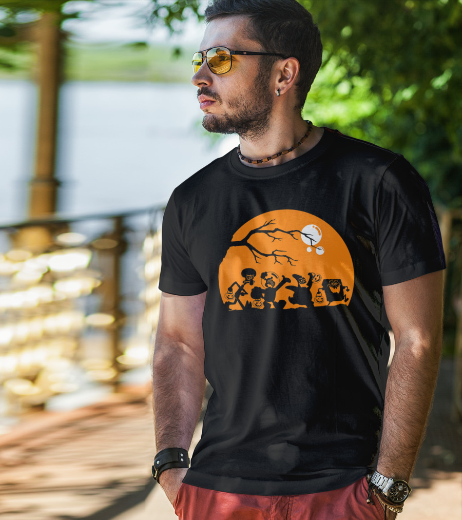 Spongebob Squarepants Halloween Group Silhouette Against Orange Moon T-Shirt