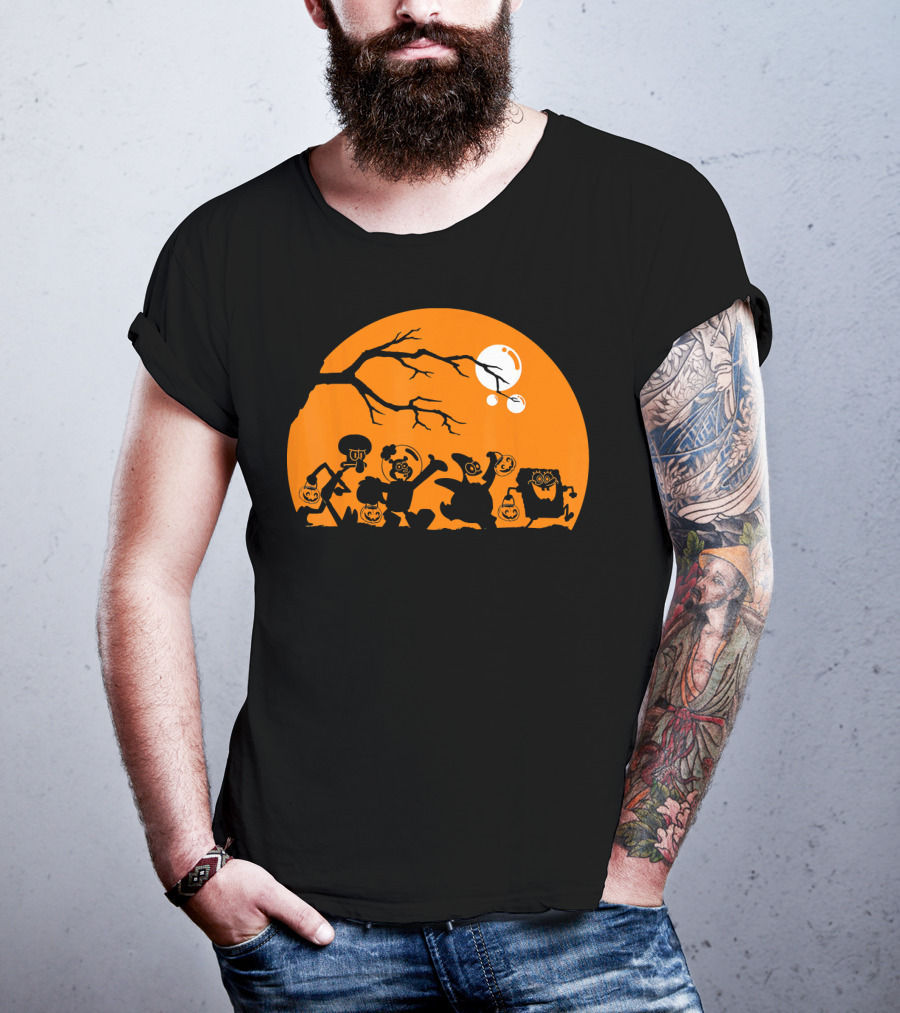Spongebob Squarepants Halloween Group Silhouette Against Orange Moon T-Shirt