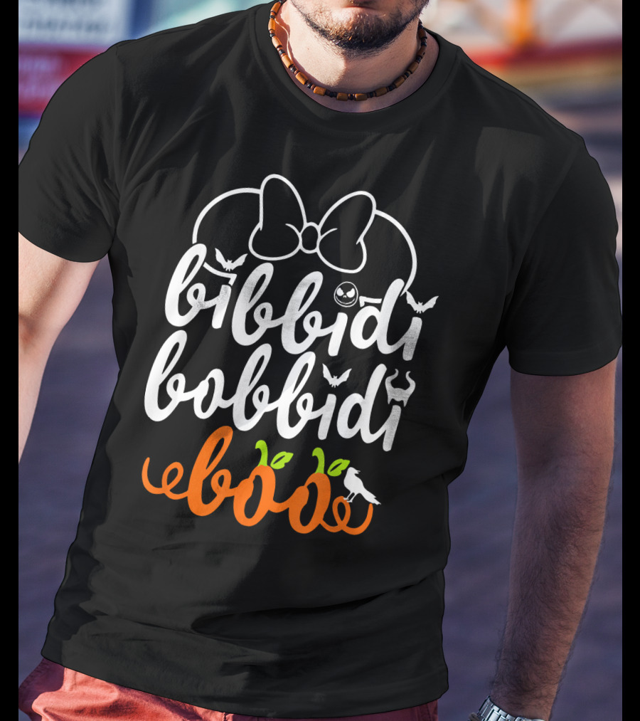 Bibbidi Bobbidi Boo Halloween Bats Jack-O'-Lantern Pumpkin Bow T-Shirt