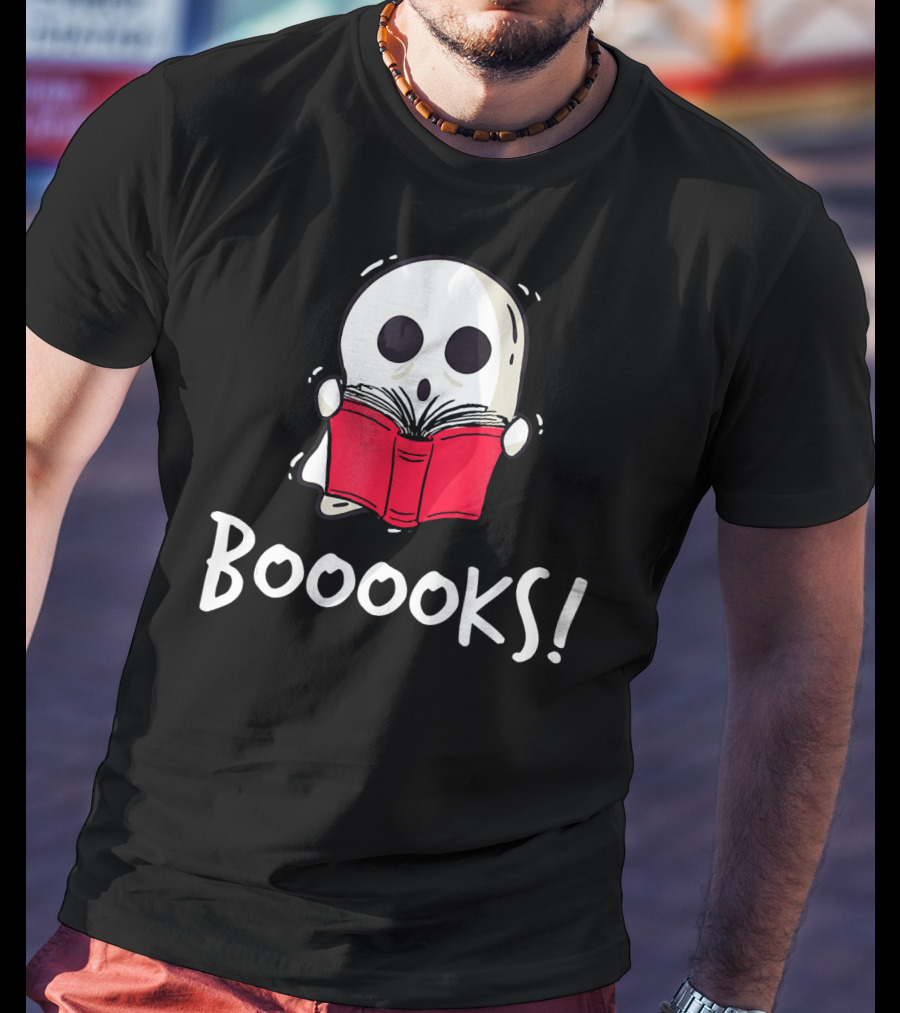 Booooks Ghost Holding Red Book T-Shirt