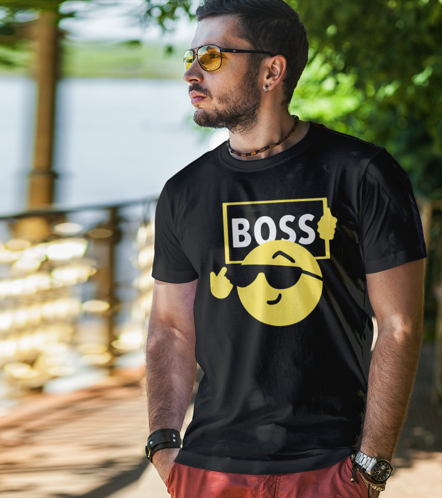 Halloween Funny Boss Emoji Sunglasses Mood T-Shirt