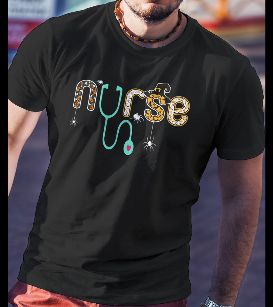 Nurse Stethoscope Spider Halloween Witch Hat T-Shirt
