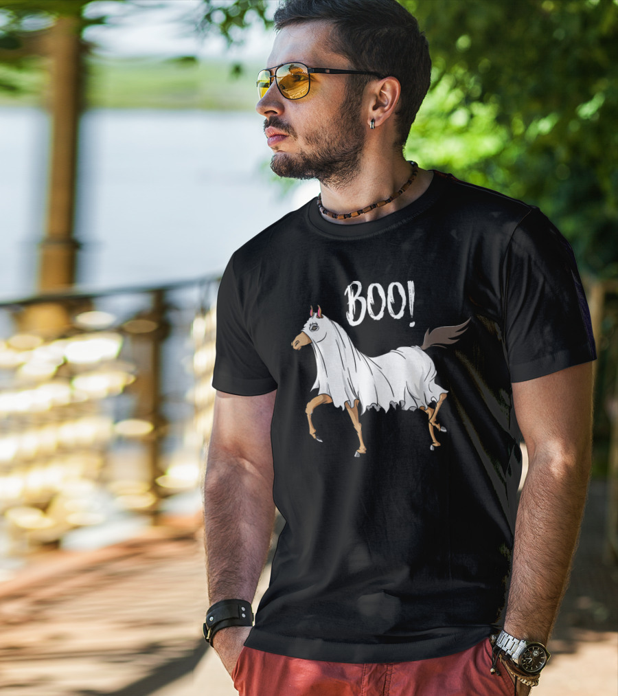 Boo Horse Ghost Costume Funny Equestrian Hor T-Shirt