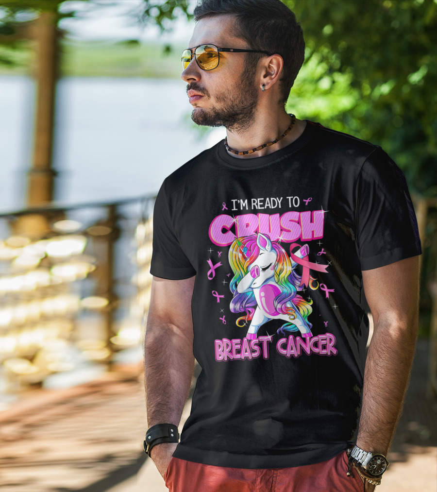 I'm Ready To Crush Breast Cancer Awareness Unicorn Rainbow T-Shirt