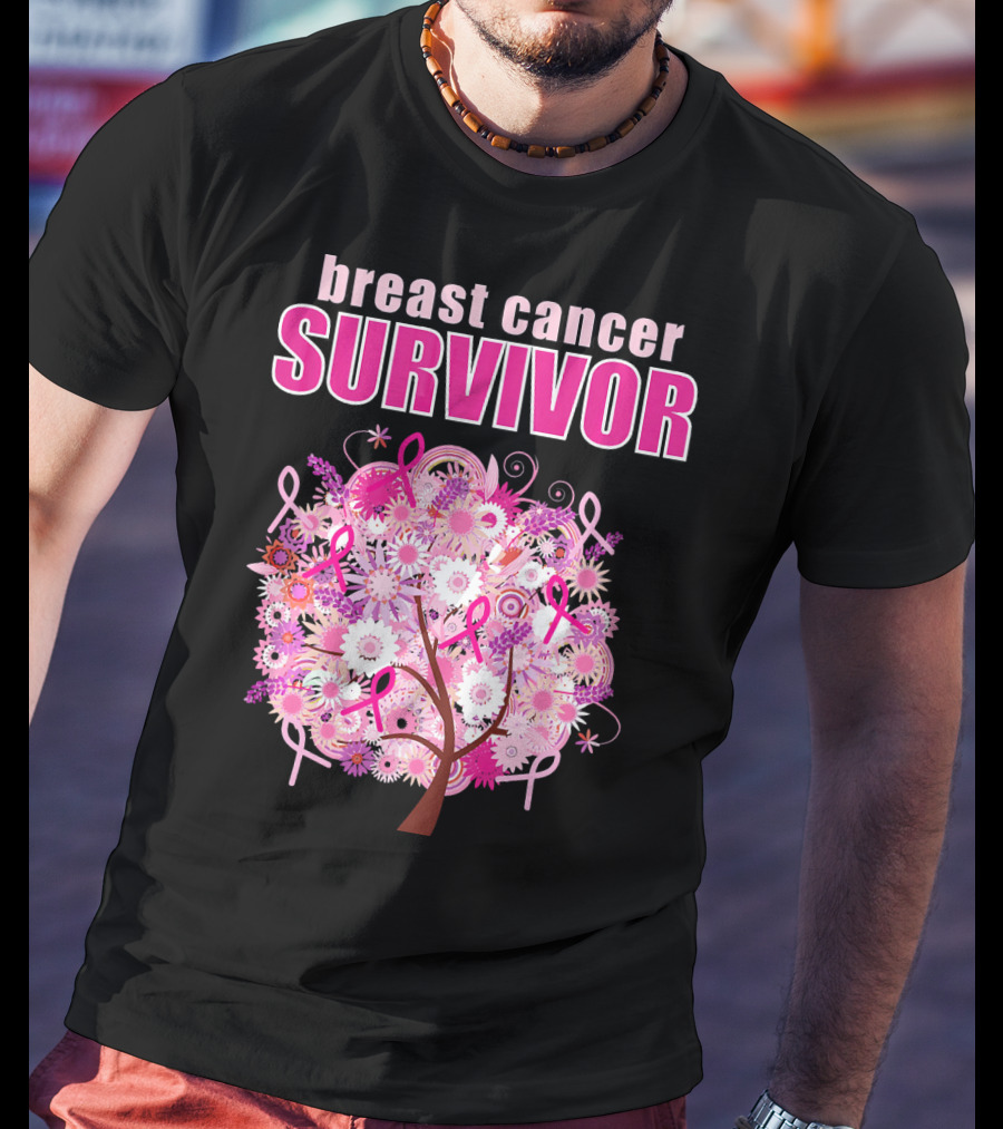 Breast Cancer Survivor Floral Pink Ribbon Tree T-Shirt