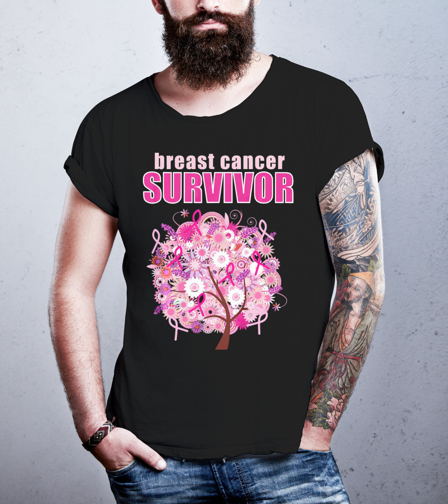 Breast Cancer Survivor Floral Pink Ribbon Tree T-Shirt