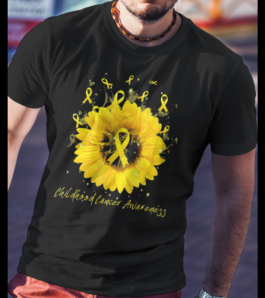 Childhood Cancer Awareness Yellow Ribbon Sunflower T-Shirt