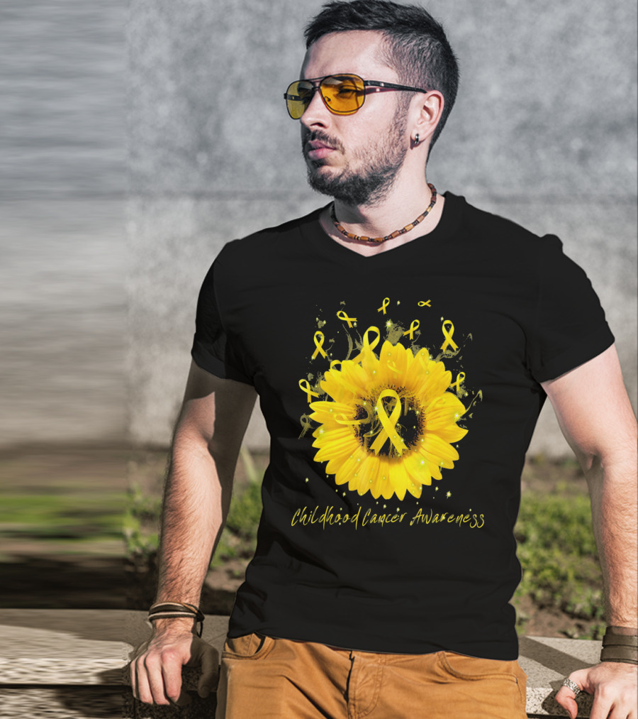 Childhood Cancer Awareness Yellow Ribbon Sunflower T-Shirt