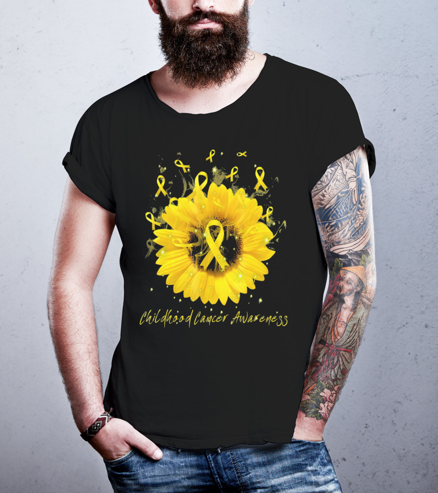 Childhood Cancer Awareness Yellow Ribbon Sunflower T-Shirt