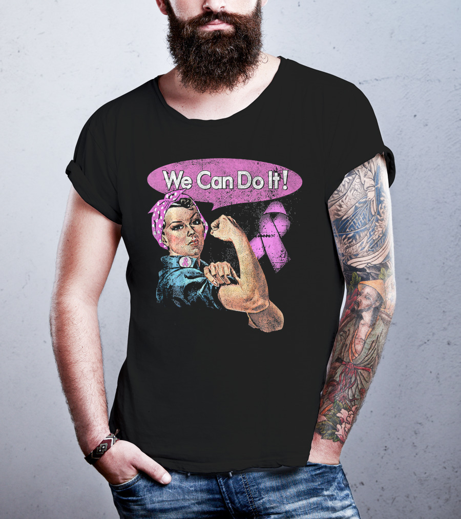 We Can Do It Pink Ribbon Breast Cancer Awareness Rosie The Riveter Iconic T-Shirt