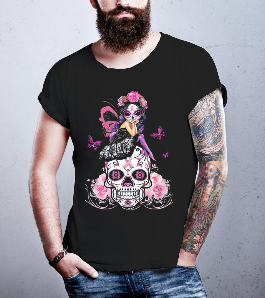 Cute Fairy Sugar Skull Breast Cancer Awareness T-Shirt