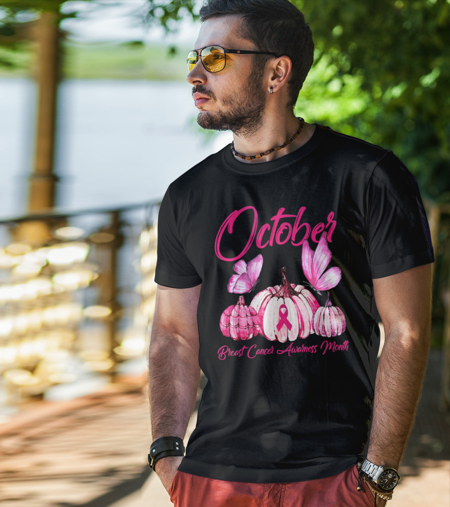 October Pink Pumpkin Breast Cancer Awareness Month T-Shirt