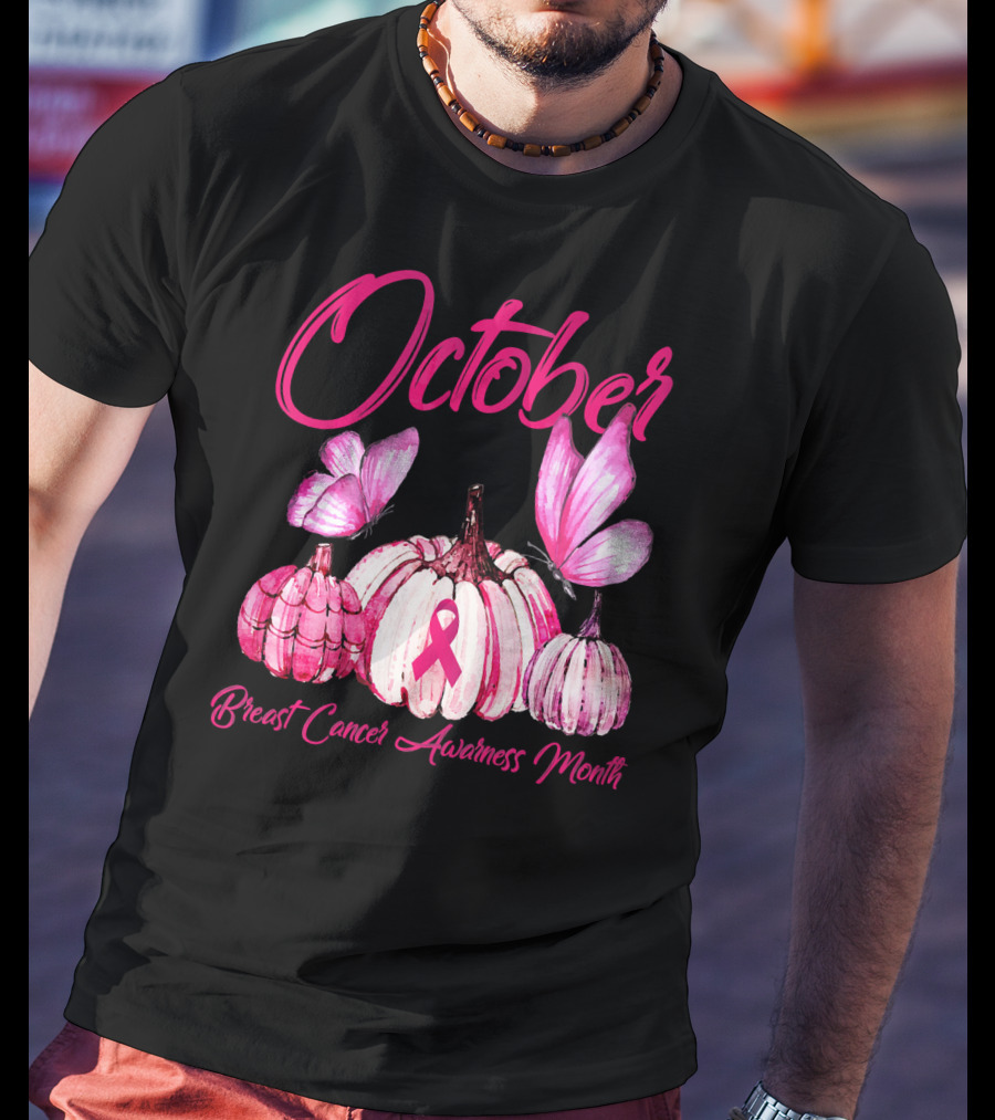 October Pink Pumpkin Breast Cancer Awareness Month T-Shirt