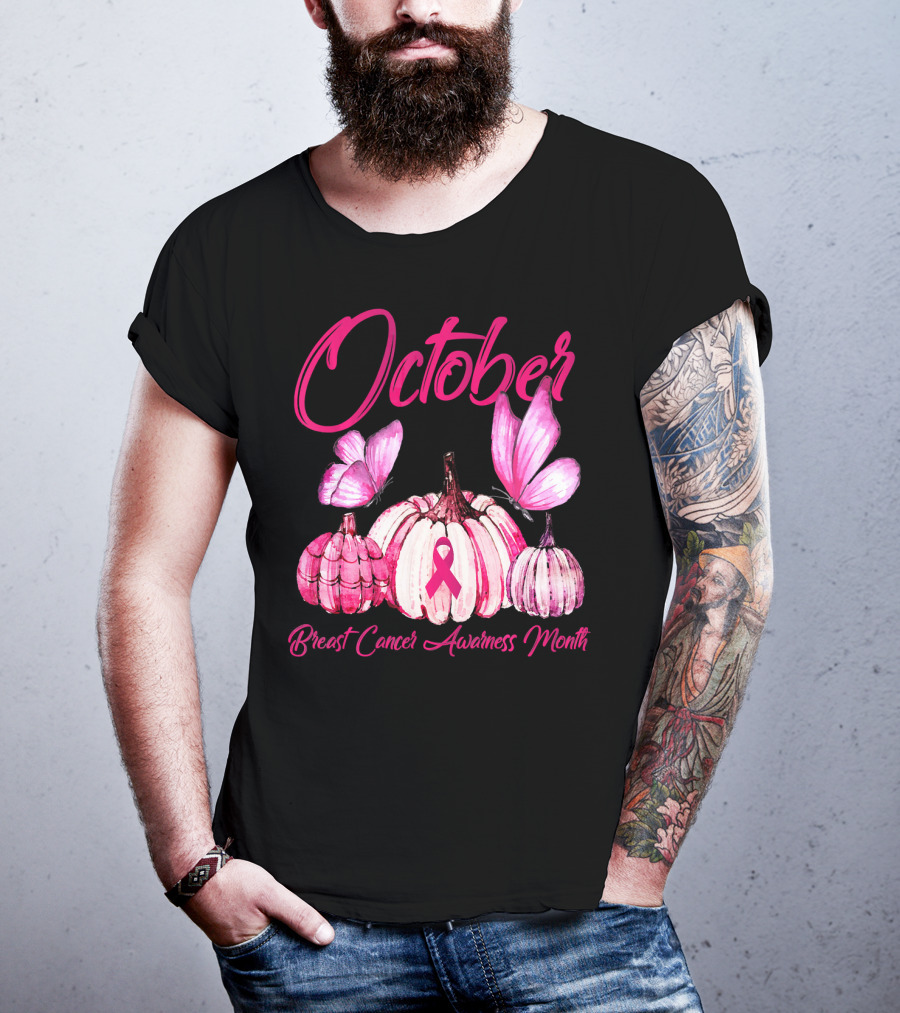 October Pink Pumpkin Breast Cancer Awareness Month T-Shirt