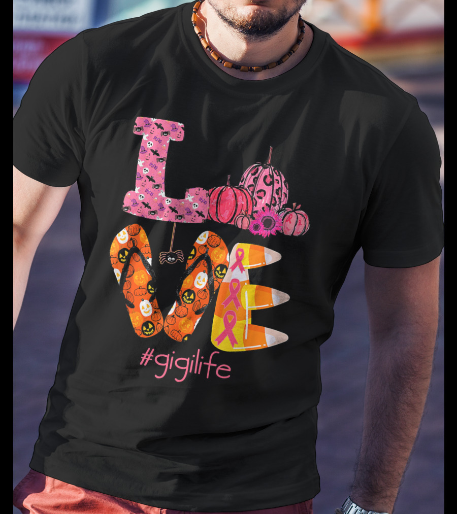 Love Halloween Pumpkin Breast Cancer Awareness #gigilife T-Shirt
