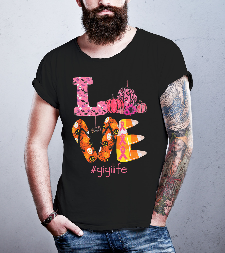 Love Halloween Pumpkin Breast Cancer Awareness #gigilife T-Shirt