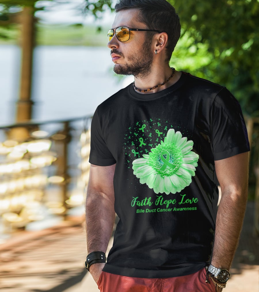 Faith Hope Love Bile Duct Cancer Awareness Flower T-Shirt