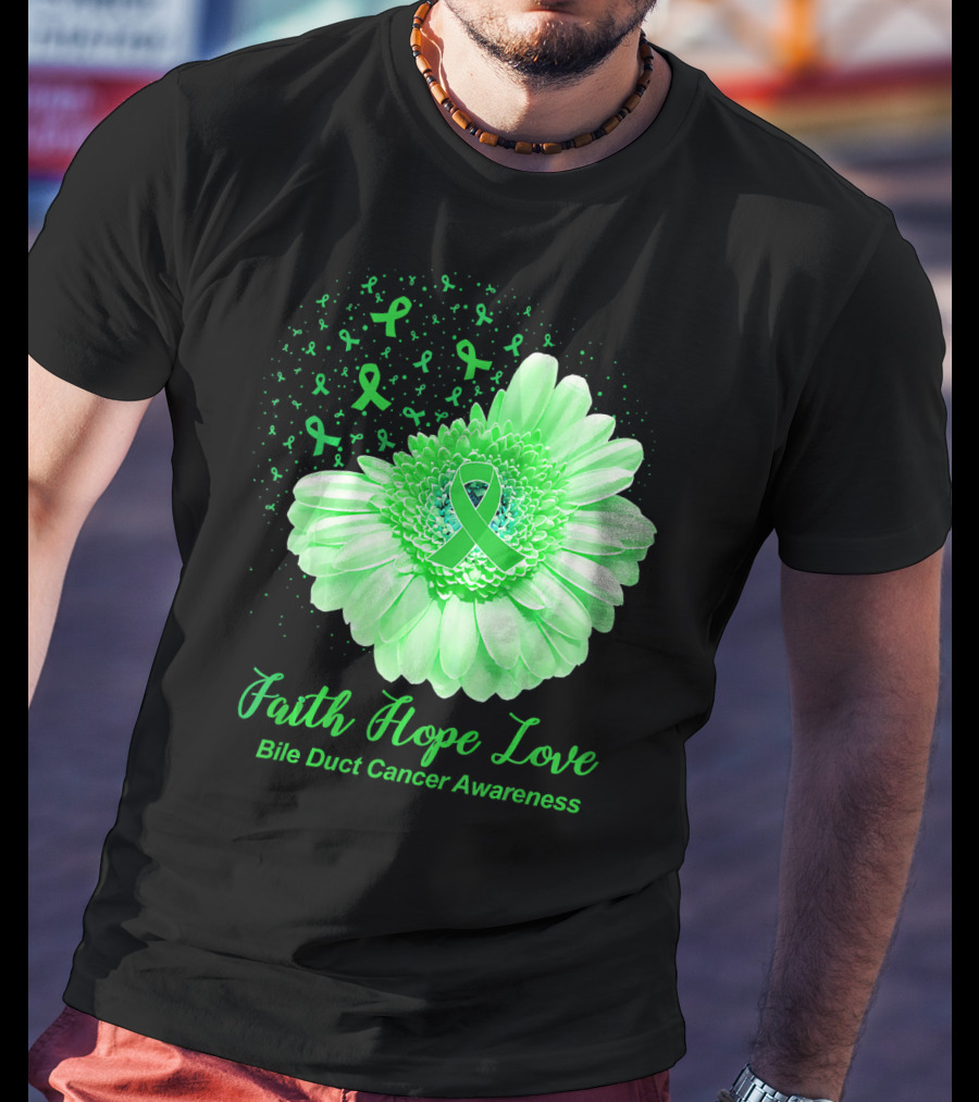 Faith Hope Love Bile Duct Cancer Awareness Flower T-Shirt