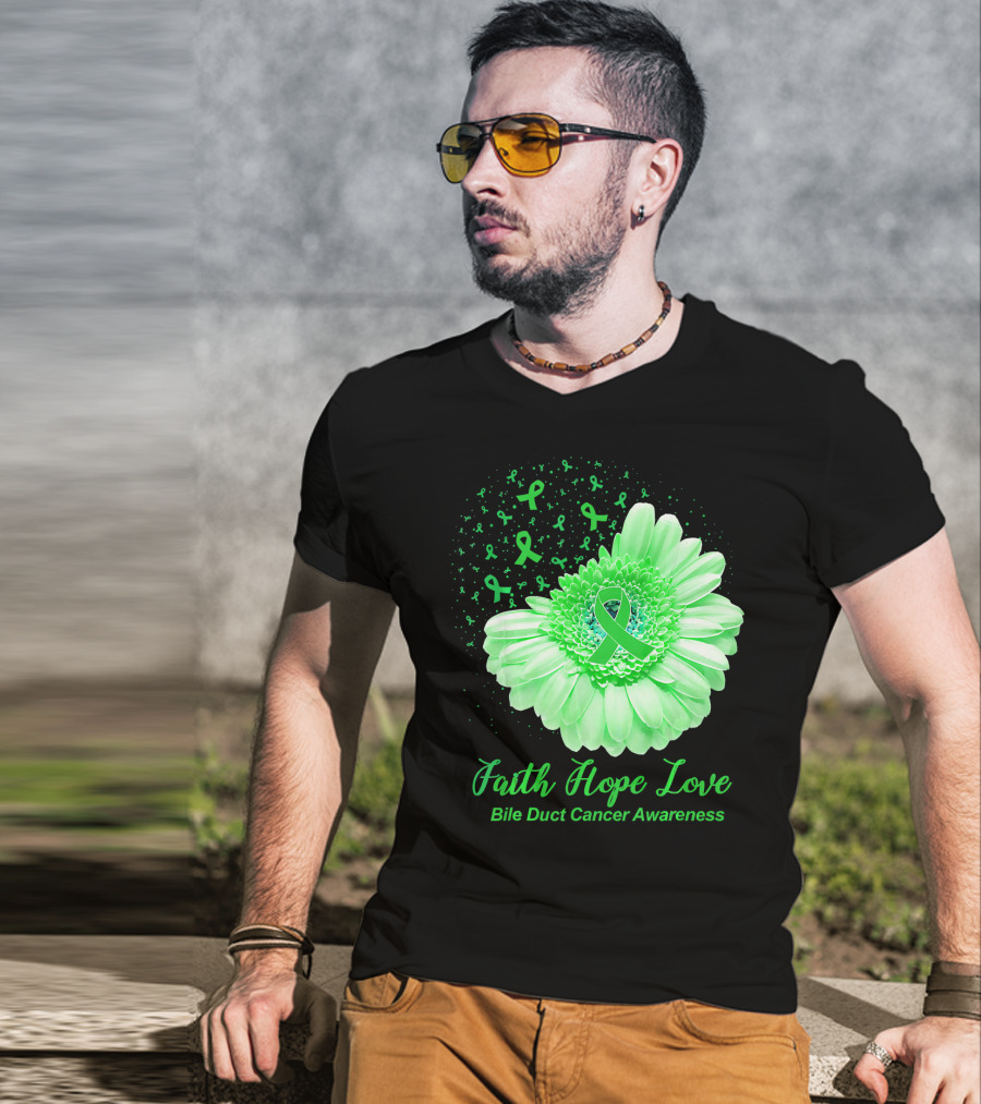 Faith Hope Love Bile Duct Cancer Awareness Flower T-Shirt