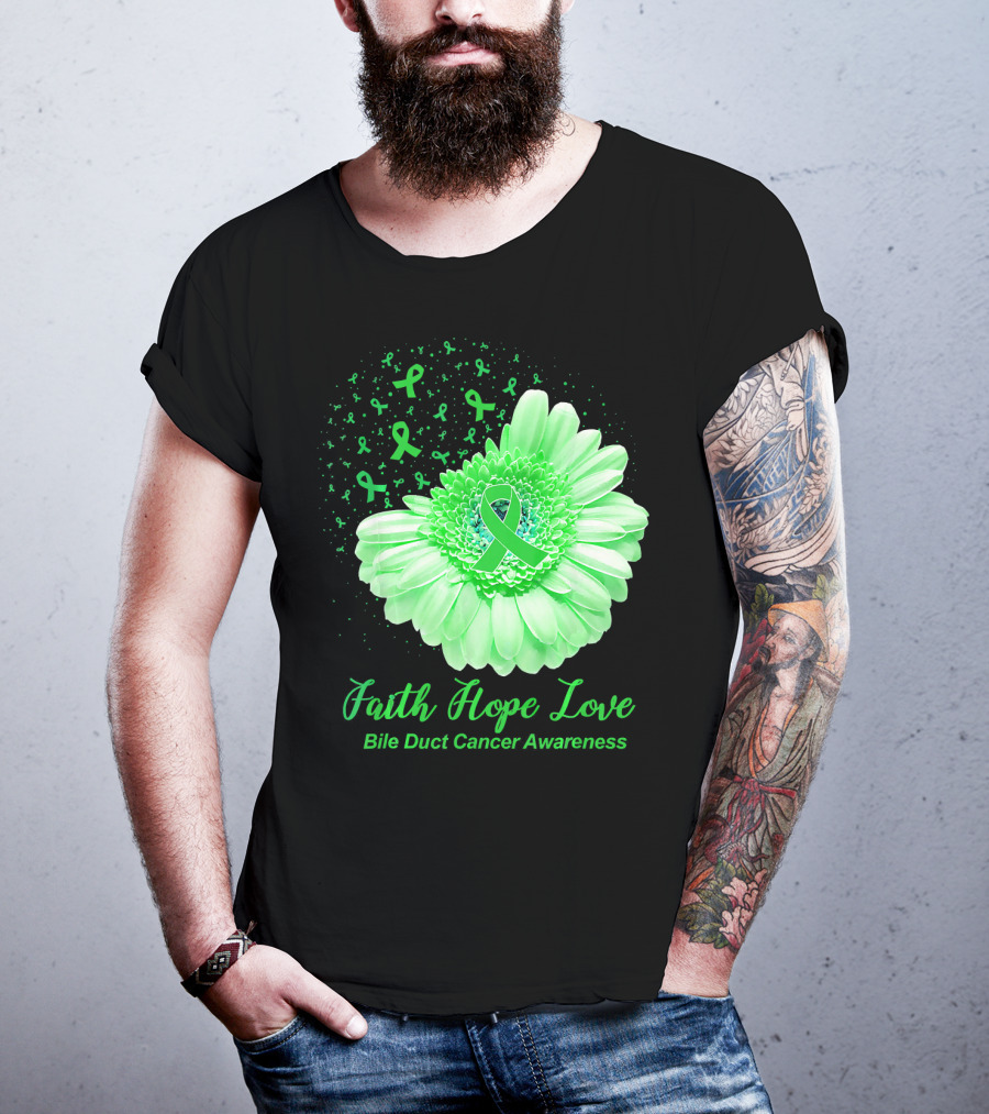 Faith Hope Love Bile Duct Cancer Awareness Flower T-Shirt