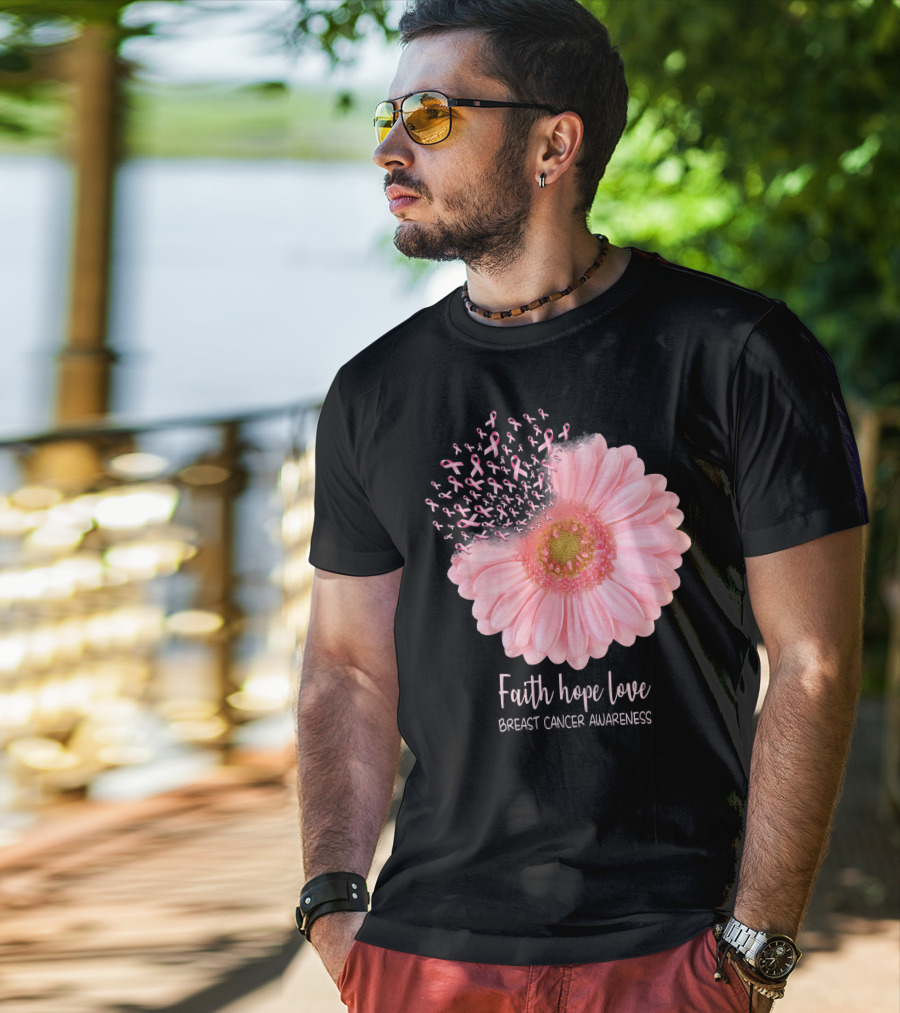 Faith Hope Love Breast Cancer Awareness Pink Sunflower T-Shirt