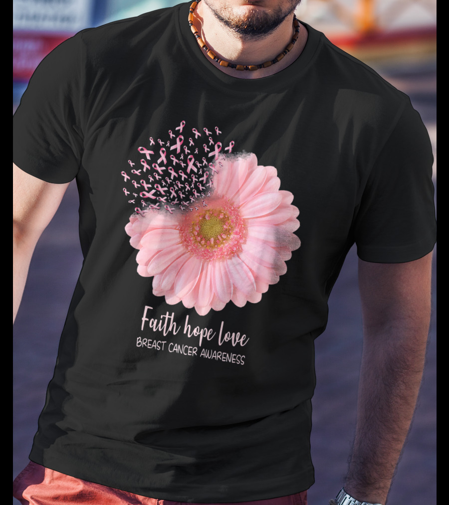Faith Hope Love Breast Cancer Awareness Pink Sunflower T-Shirt