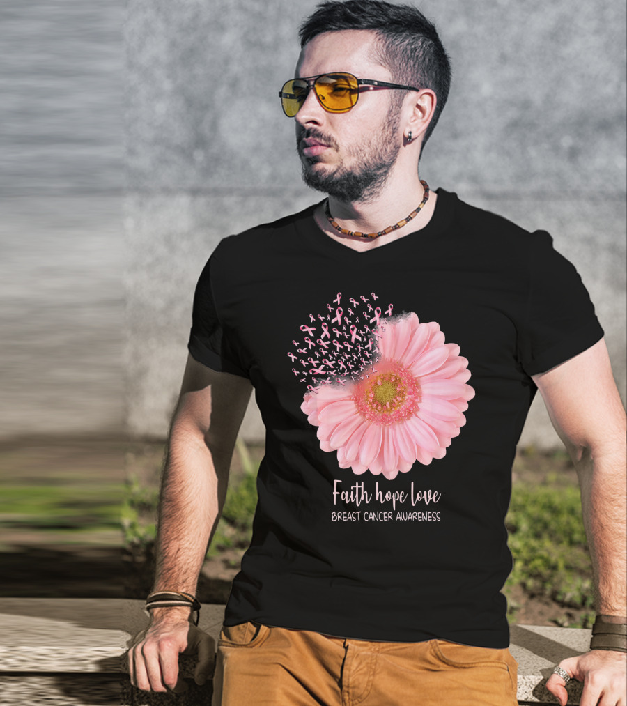 Faith Hope Love Breast Cancer Awareness Pink Sunflower T-Shirt
