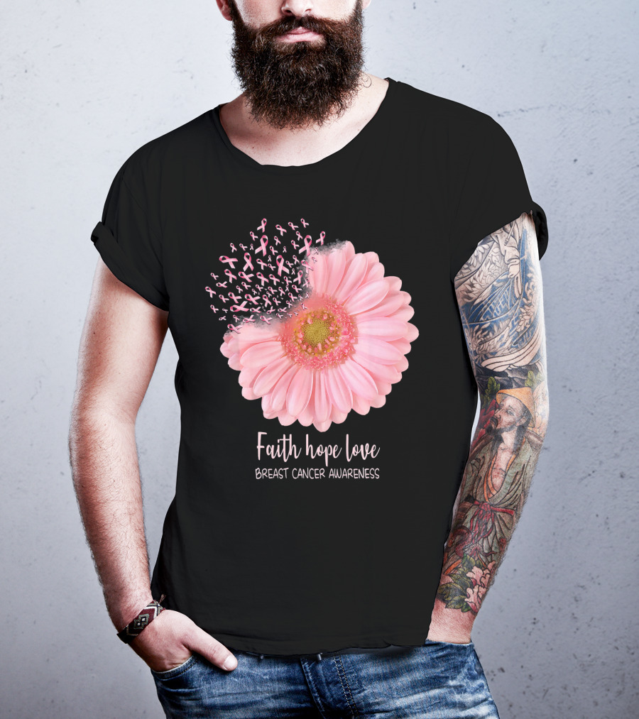 Faith Hope Love Breast Cancer Awareness Pink Sunflower T-Shirt