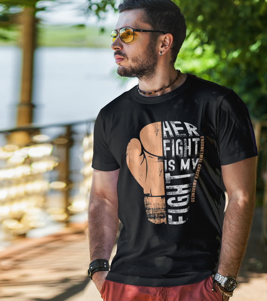 Endometrial Cancer Awareness Her Fight Is My Fight Boxing Glove T-Shirt