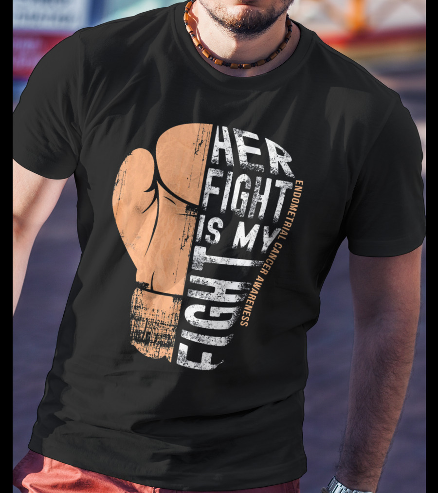 Endometrial Cancer Awareness Her Fight Is My Fight Boxing Glove T-Shirt
